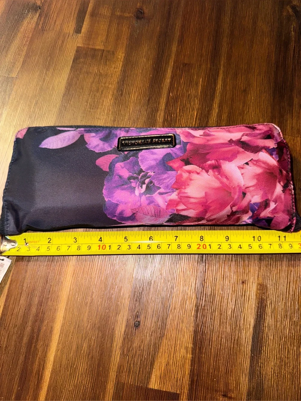 NWT Victoria's Secret Black Pink Purple Floral Packable Travel Tote Bag & Pouch